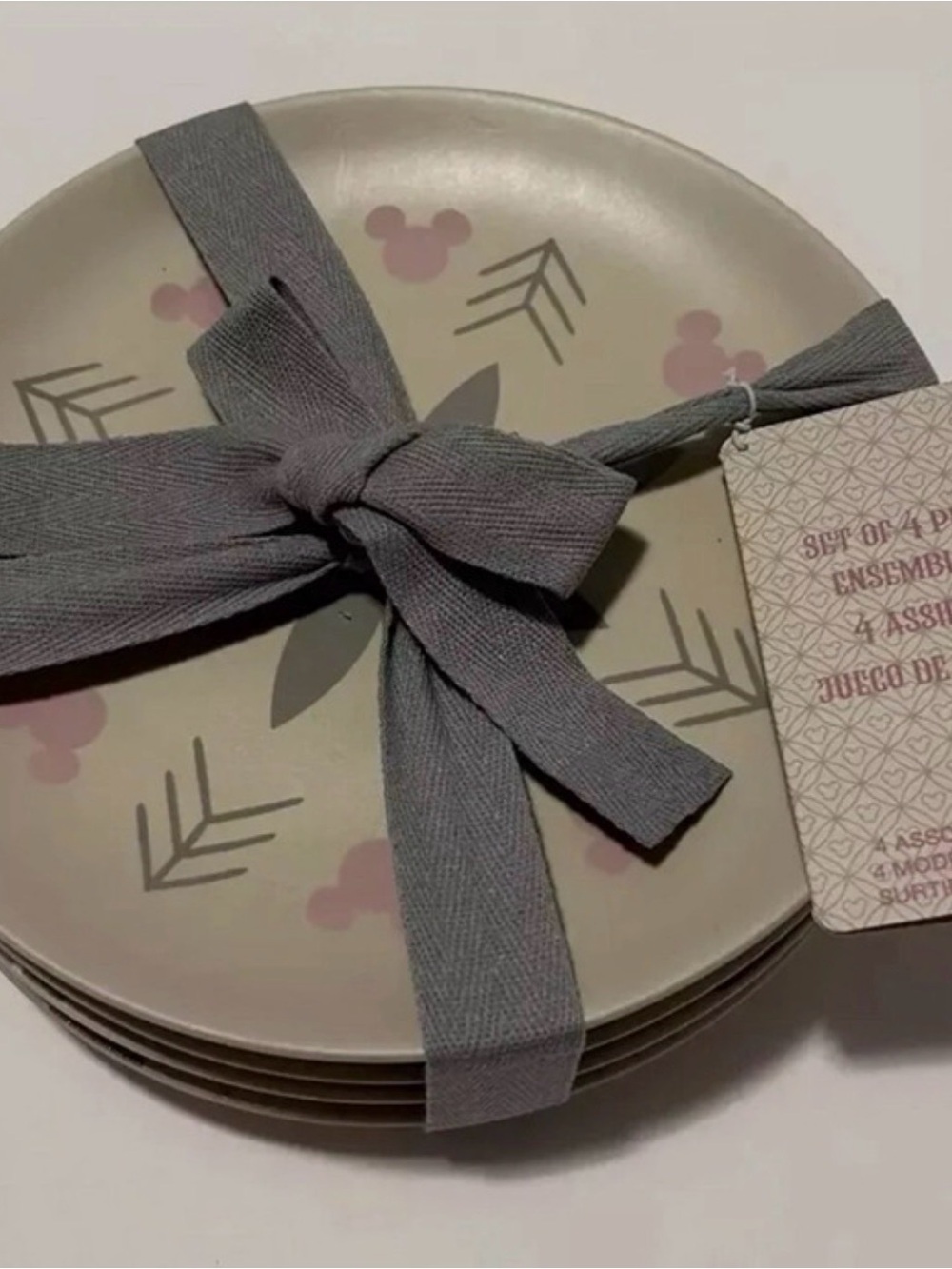 Disney White Ceramic Snack Plate Set with Silver and Pink Accents